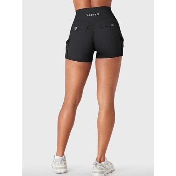 YEOREO black Small CoreFlex Women Workout Gym Shorts with Cargo Pockets 3.6" - Picture 5 of 6